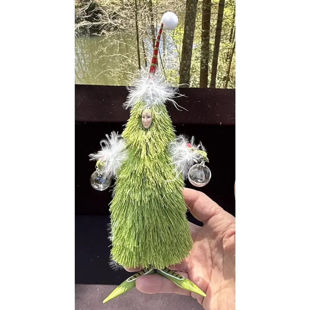 Dept 56 Krinkles Rare Sisal Tree Figure With Globes 9” Tall EUC -K1